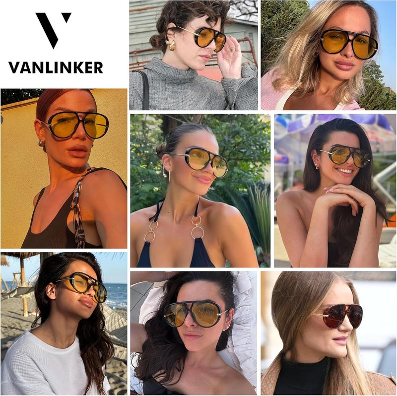 VANLINKER Oversized Trendy Polarized Aviator Sunglasses for Women Men Retro Round Sunglasses Vintage Shield Shades VL9798 - Image 2